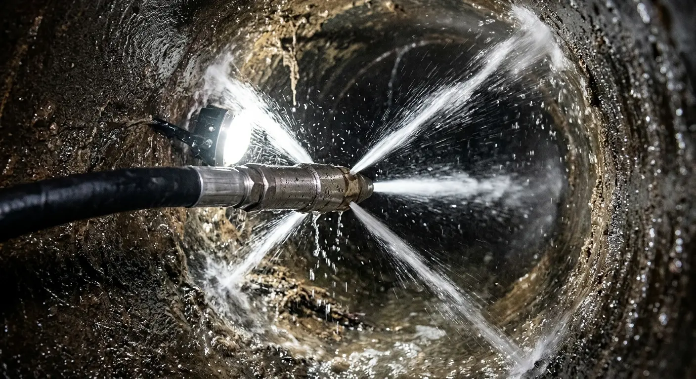 High-pressure hydro jetting nozzle cleaning sewer pipe for Trenchless Sewer Repair in Somersworth